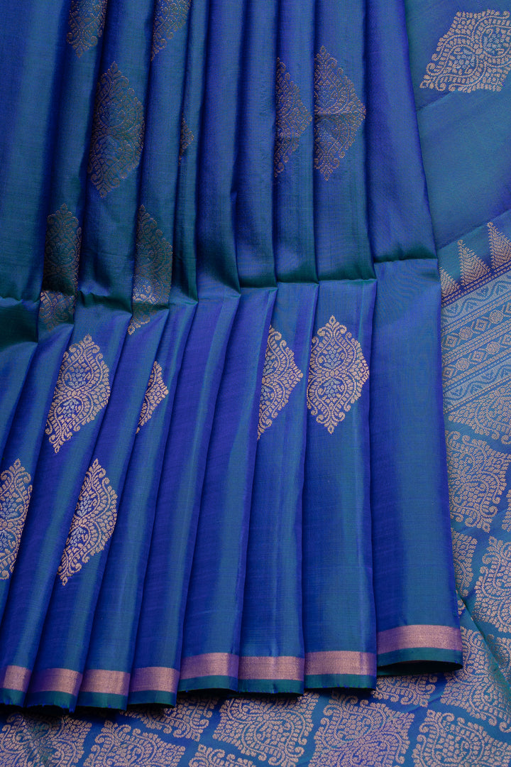 Peacock Blue Traditional Pure Soft Silk Saree