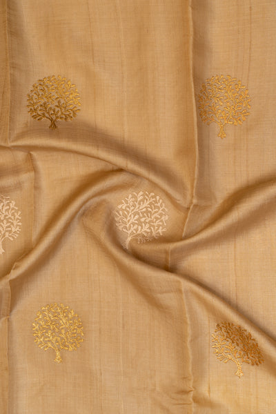 Beige embroidered Kantha pure Tussar silk saree