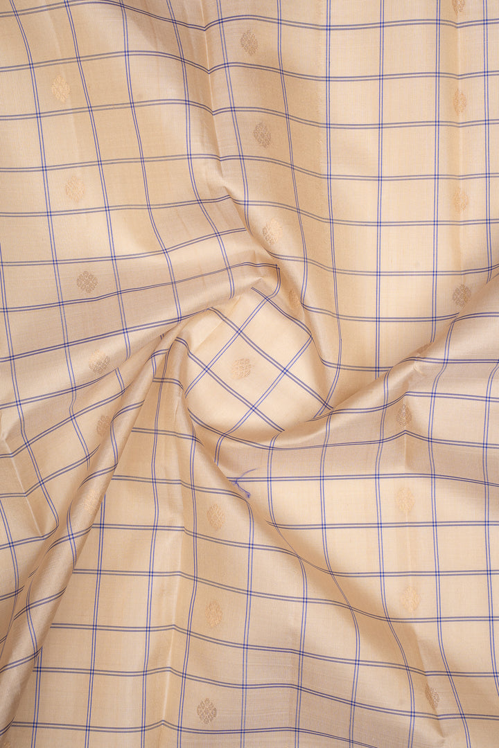 Beige Checks Pure Soft Silk Saree