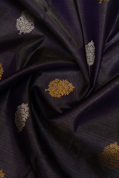 Midnight Blue Zari Stripes Pure Kanchipuram Silk Saree - Clio Silks