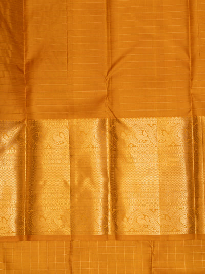 Mustard gold zari checks pure Kanchipuram silk saree