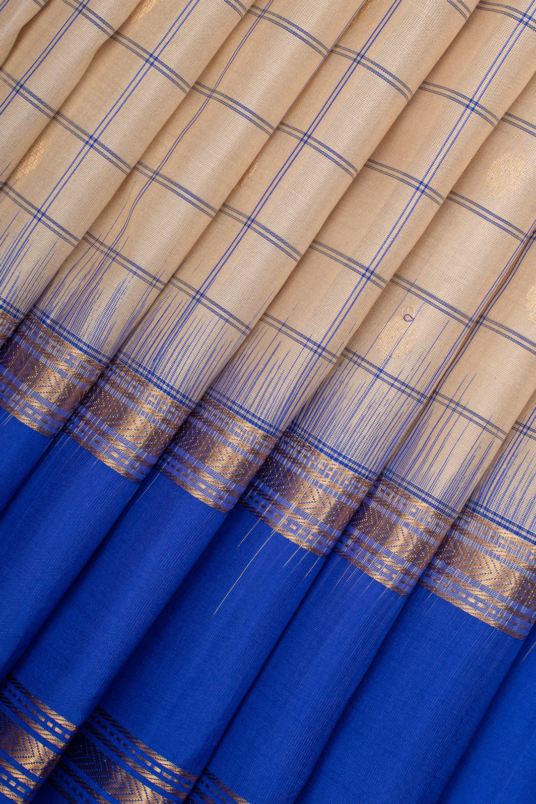 Beige Checks Pure Soft Silk Saree