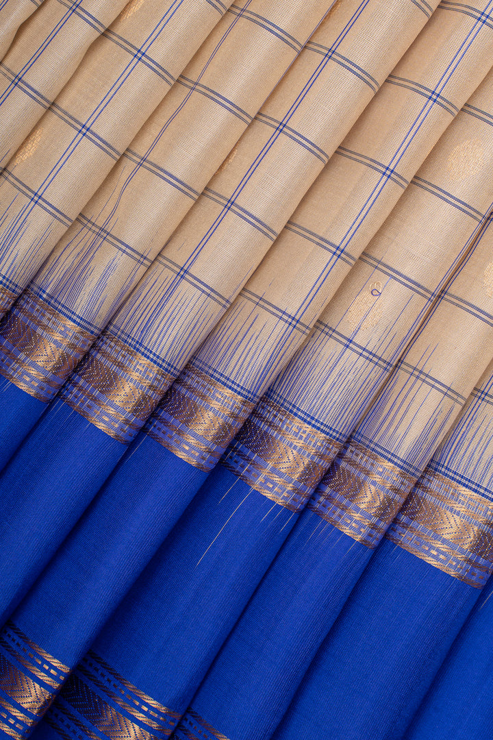 Beige Checks Pure Soft Silk Saree