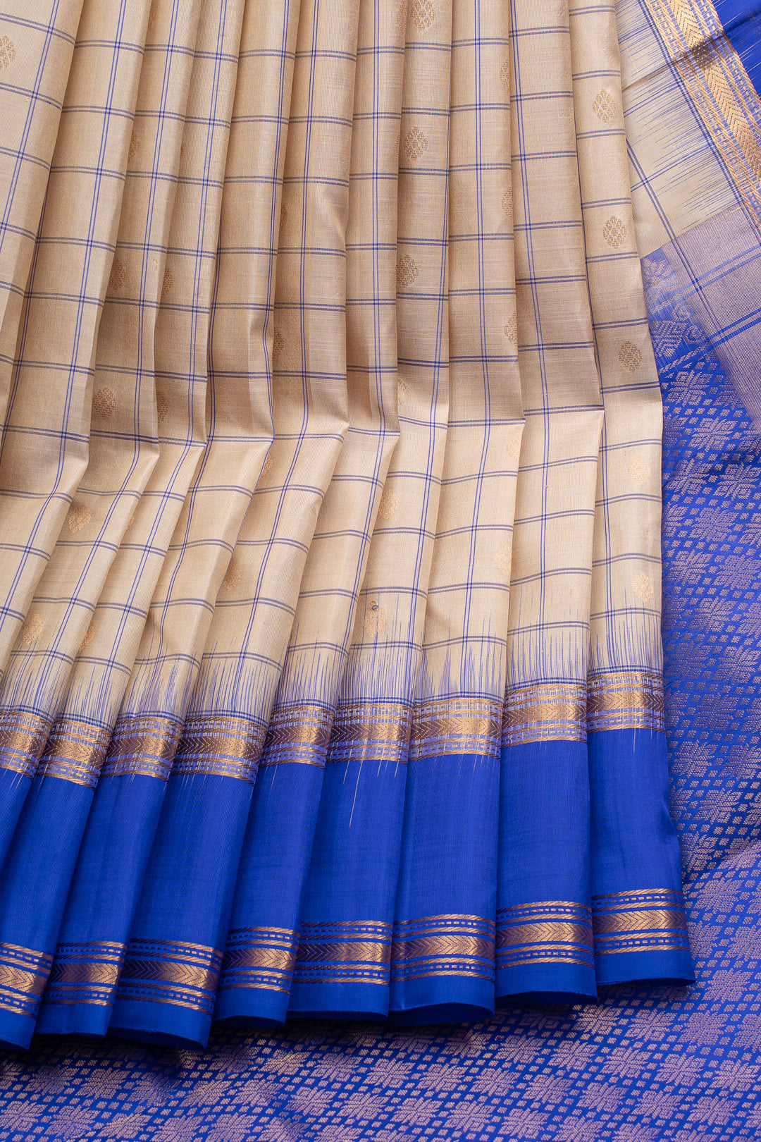 Beige Checks Pure Soft Silk Saree