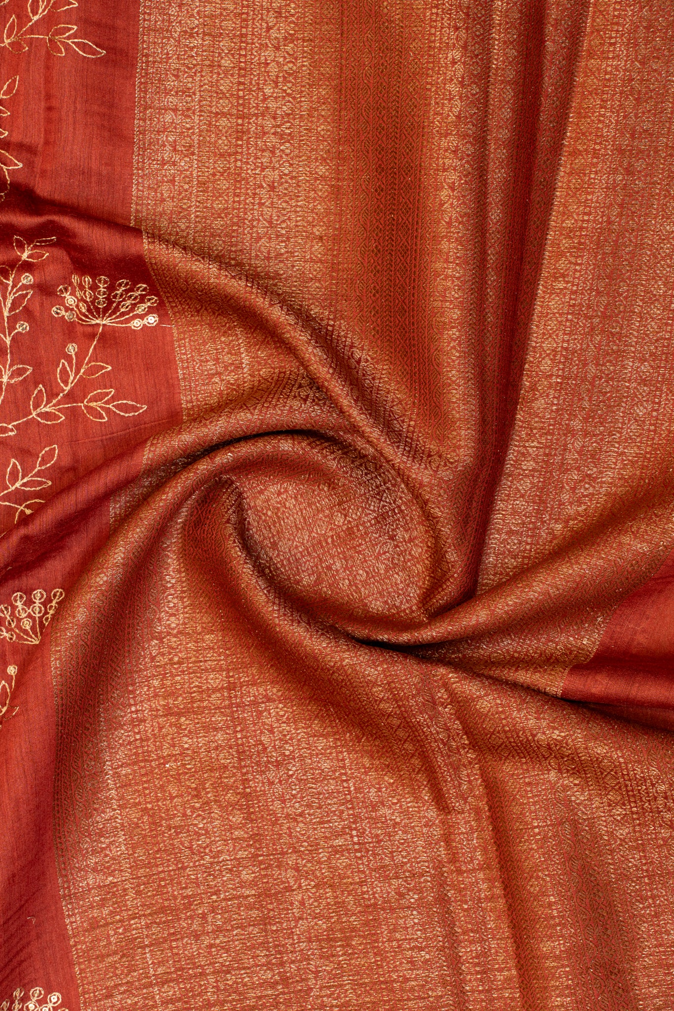 Maroon embroidered pure Tussar silk saree