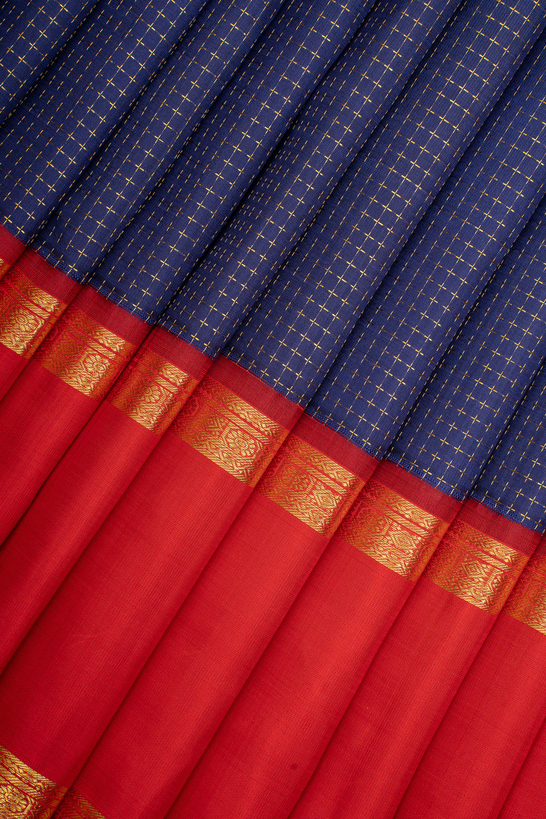 Prussian Blue and Red Plus Butta Pure Kanchipuram Silk Saree