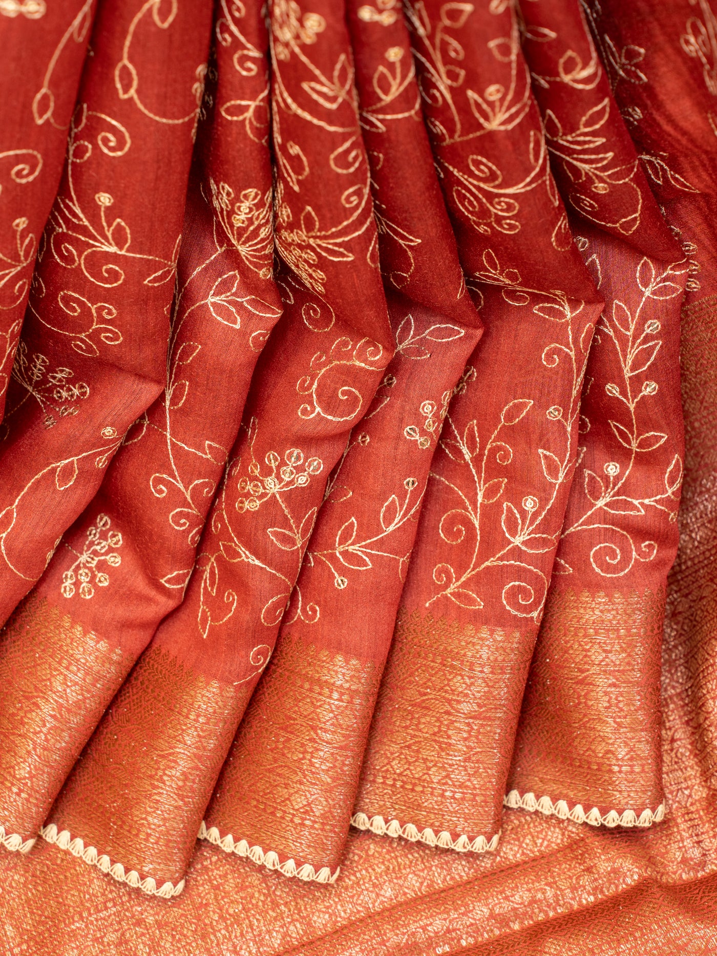 Maroon embroidered pure Tussar silk saree