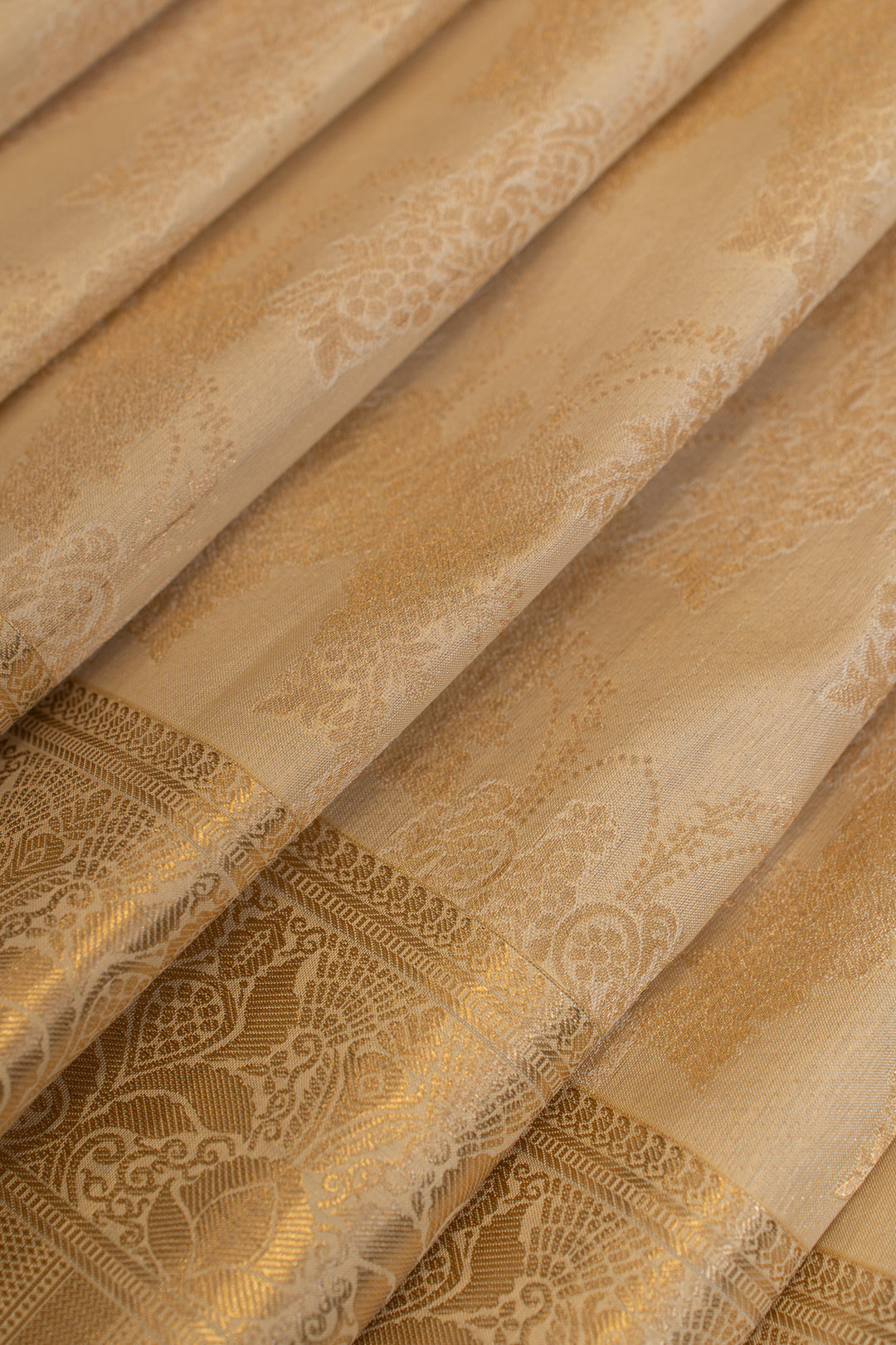 Cream floral brocade pure Kanchipuram silk saree