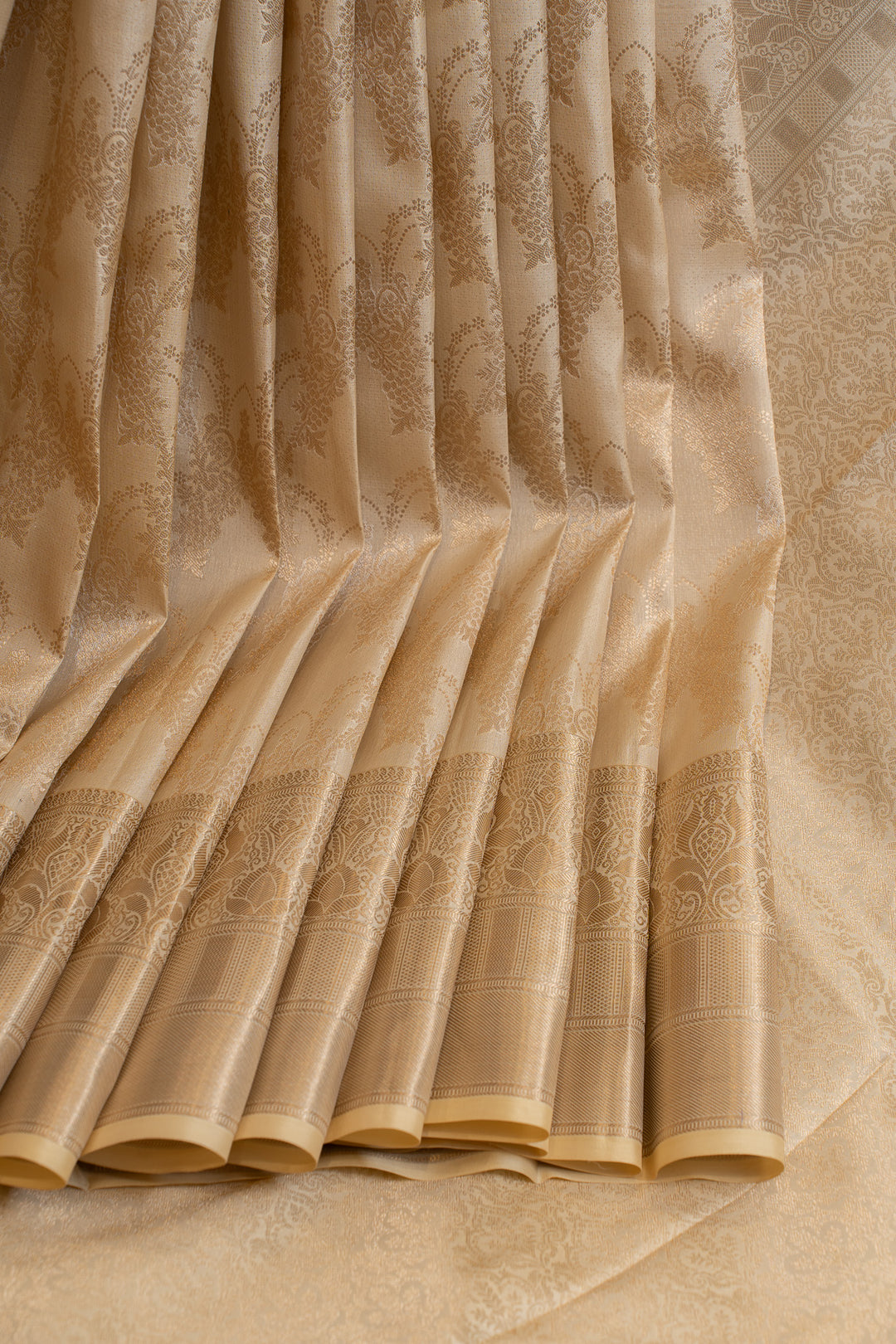 Cream floral brocade pure Kanchipuram silk saree