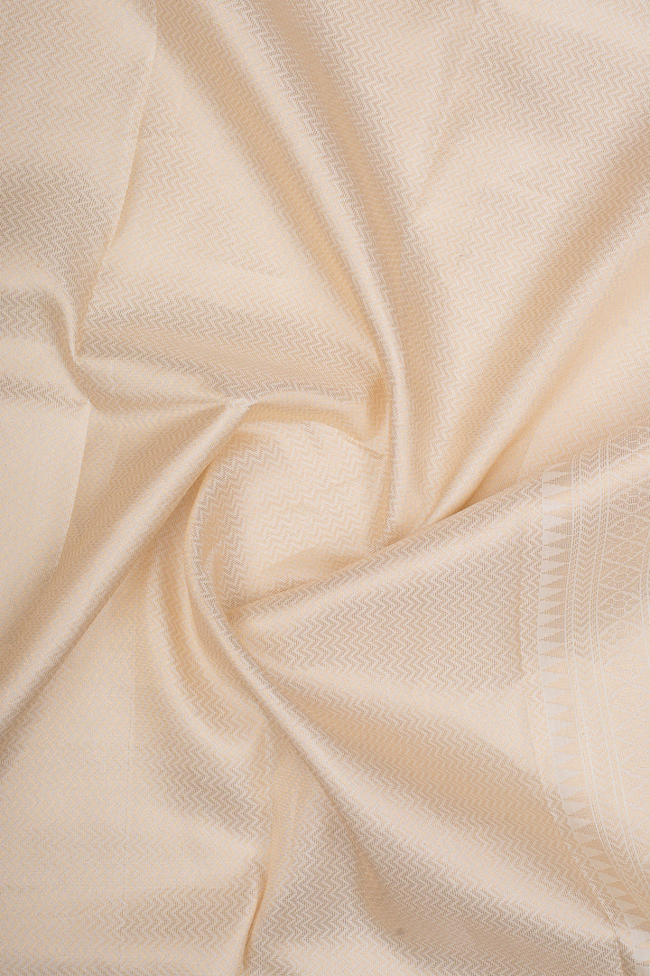 Off-White Handpainted Pure Kanchipuram Silk Saree