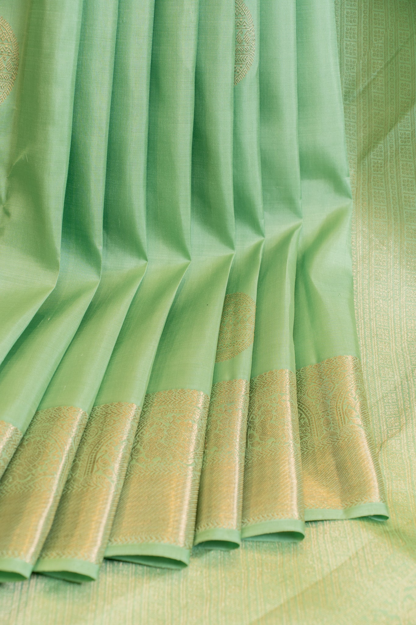 Turquoise green pastel pure Kanchipuram Silk saree