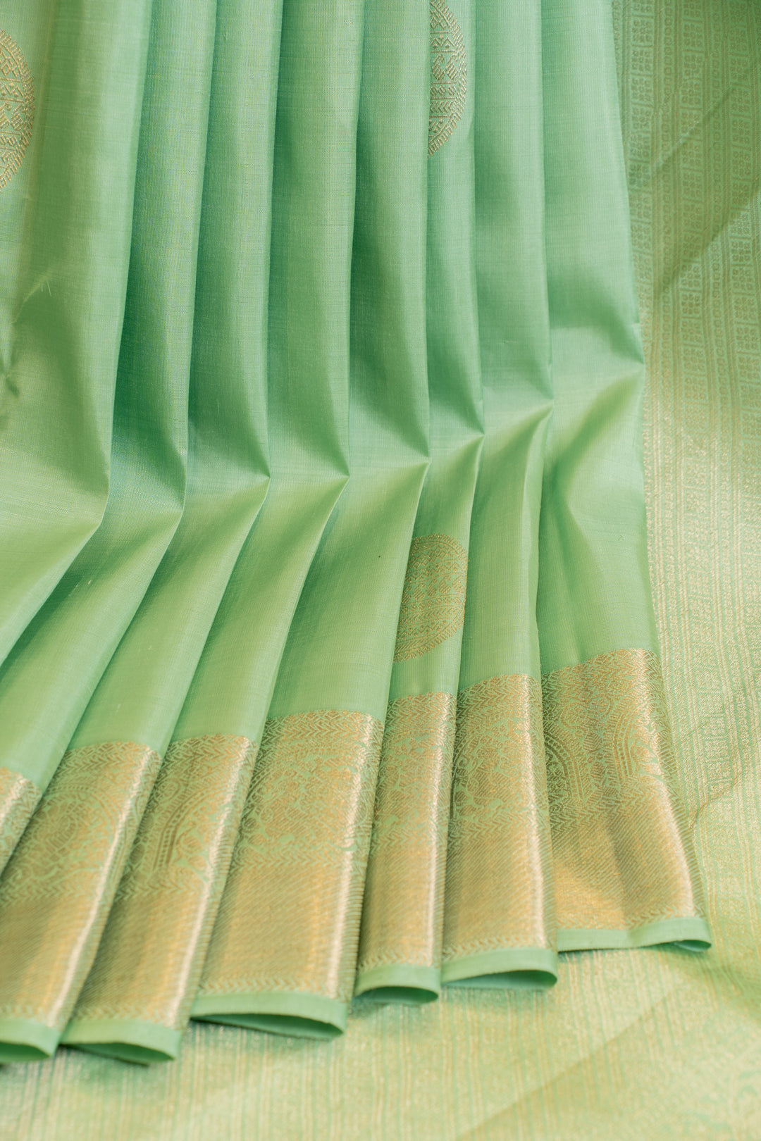 Turquoise green pastel pure Kanchipuram Silk saree