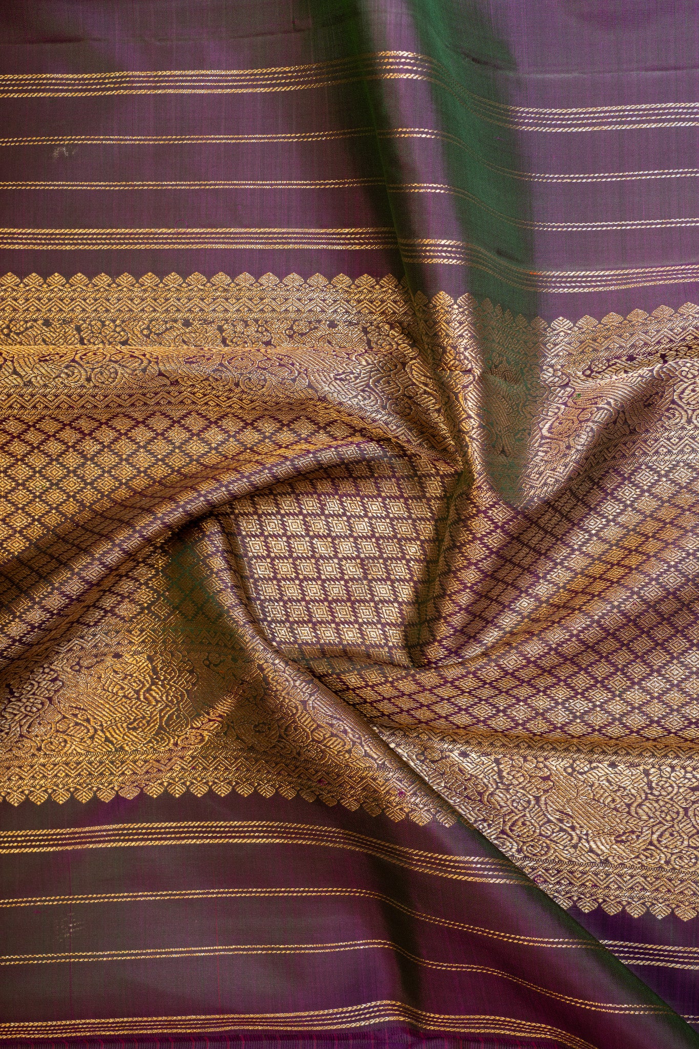 Purple zari stripes brocade ‪pure Kanchipuram silk saree