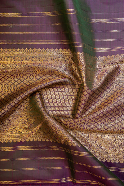 Purple zari stripes brocade ‪pure Kanchipuram silk saree