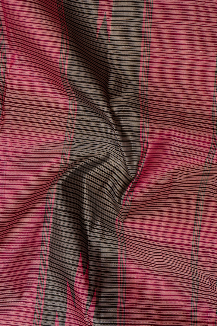 Grey and Black Stripes Ganga Jamuna Pure Kanchipuram Silk Saree - Clio Silks