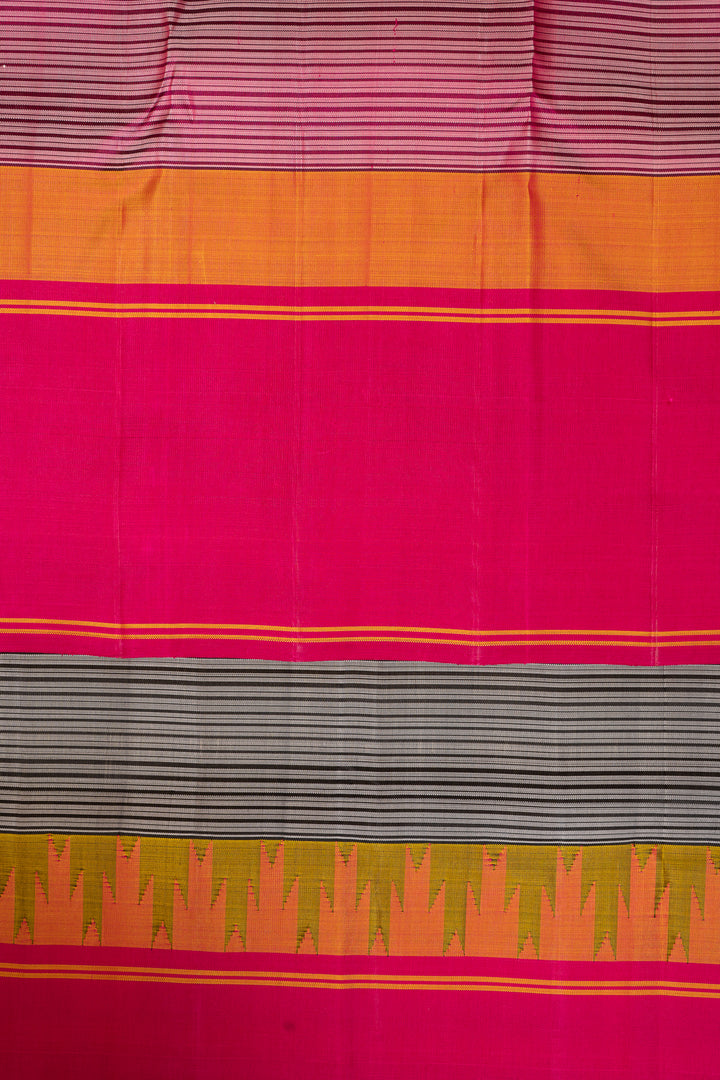 Grey and Black Stripes Ganga Jamuna Pure Kanchipuram Silk Saree - Clio Silks