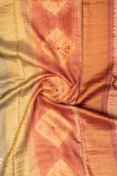 Grey Bandhani pure Tussar silk saree