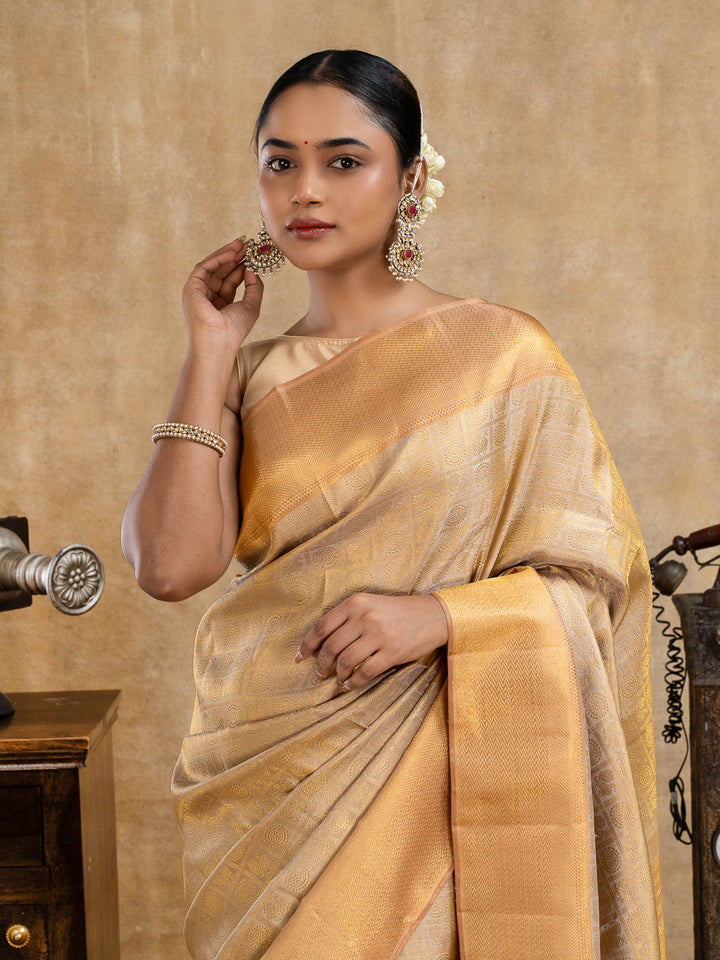 Champagne Gold Brocade Pure Kanchipuram Silk Saree