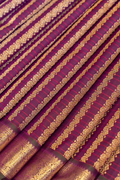 Purple zari stripes brocade ‪pure Kanchipuram silk saree