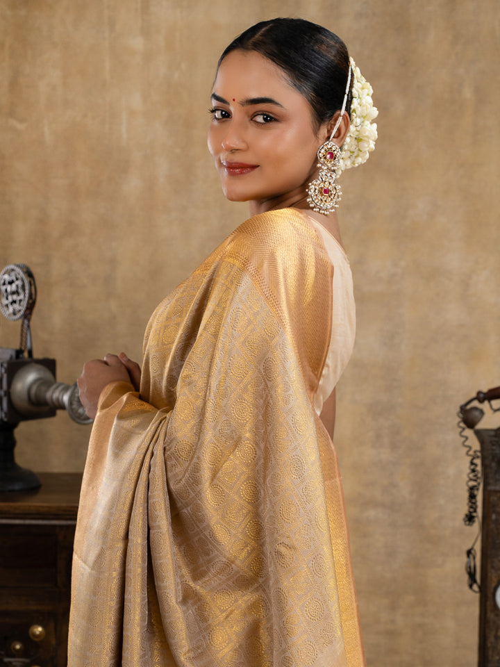 Champagne Gold Brocade Pure Kanchipuram Silk Saree