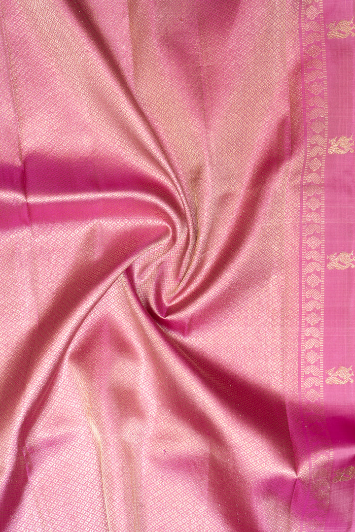 Baby Pink Pure Zari Checks Kanchipuram Silk Saree - Clio Silks
