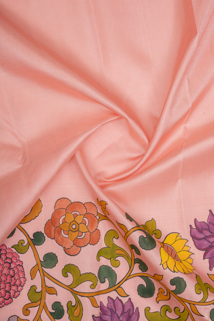 Pink Handpainted Pure Kanchipuram Silk Saree