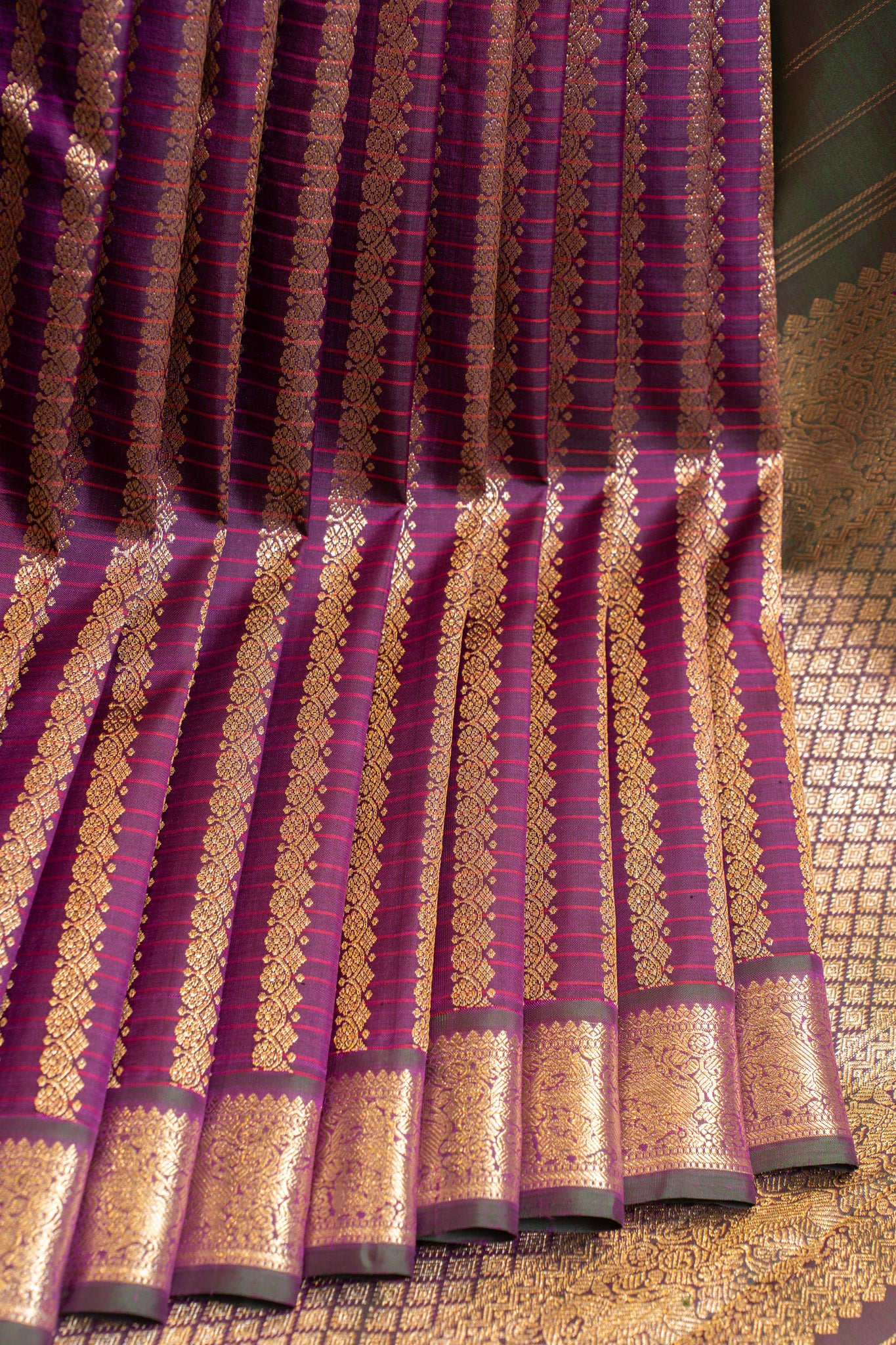 Purple zari stripes brocade ‪pure Kanchipuram silk saree