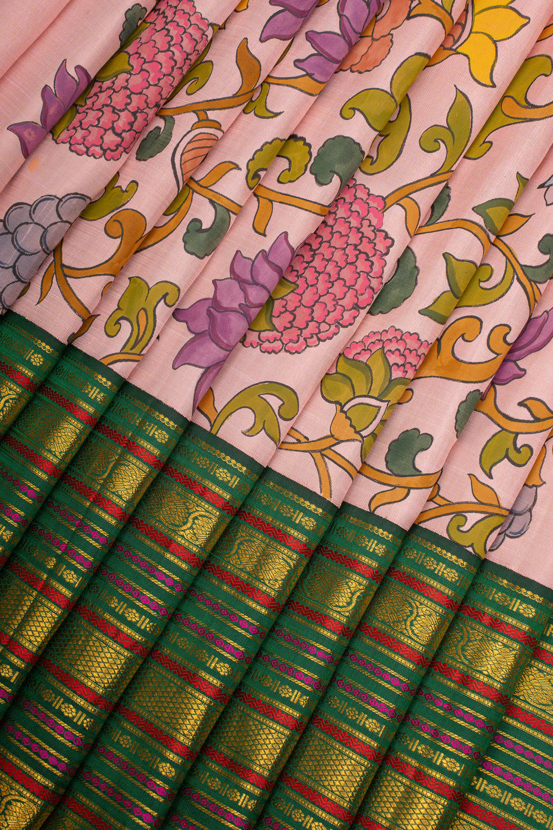 Pink Handpainted Pure Kanchipuram Silk Saree