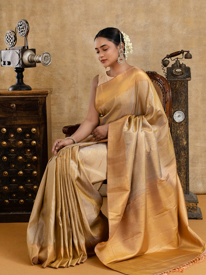 Champagne Gold Brocade Pure Kanchipuram Silk Saree