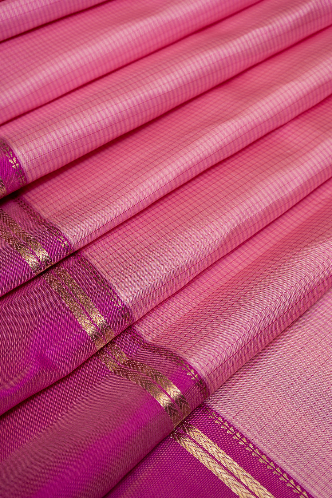 Baby Pink Pure Zari Checks Kanchipuram Silk Saree - Clio Silks