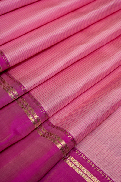 Baby Pink Pure Zari Checks Kanchipuram Silk Saree - Clio Silks