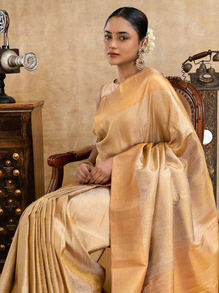 Champagne Gold Brocade Pure Kanchipuram Silk Saree