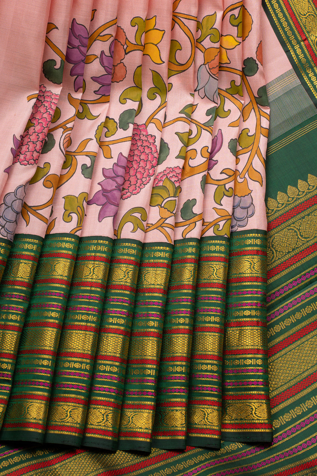 Pink Handpainted Pure Kanchipuram Silk Saree