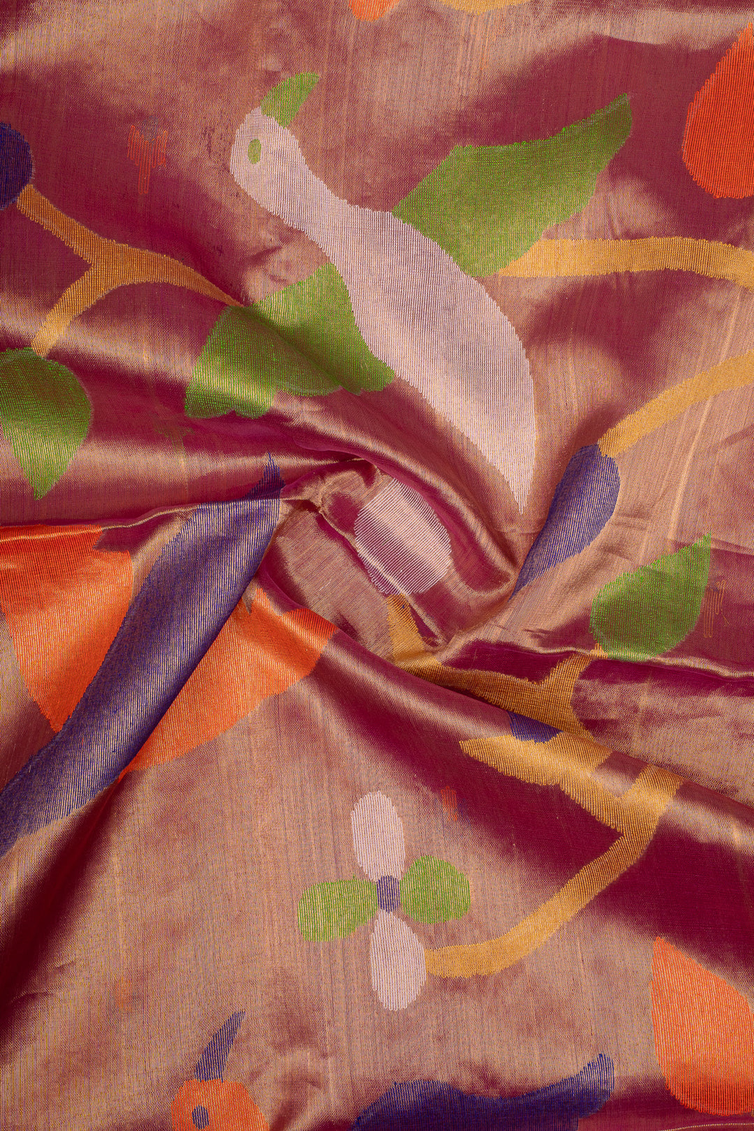 Magenta Pure Handloom Organza Muslin Pure Tussar Saree