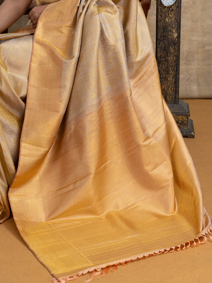 Champagne Gold Brocade Pure Kanchipuram Silk Saree
