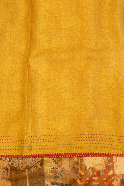 Mustard Pichwai printed Kantha pure Tussar silk saree