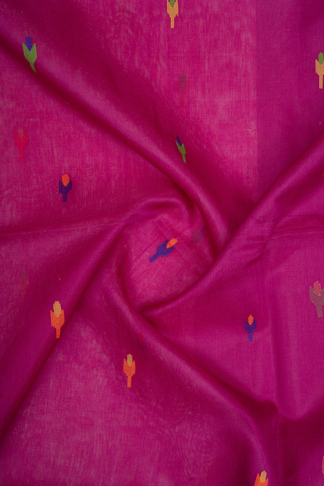 Magenta Pure Handloom Organza Muslin Pure Tussar Saree
