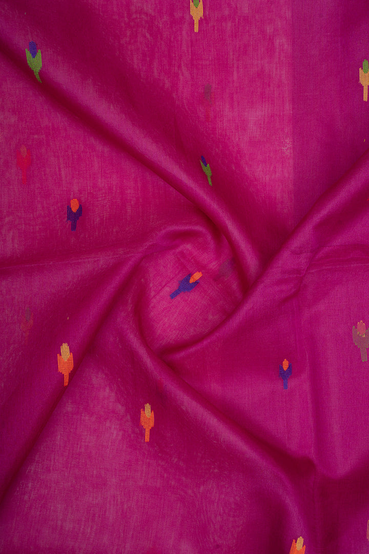 Magenta Pure Handloom Organza Muslin Pure Tussar Saree