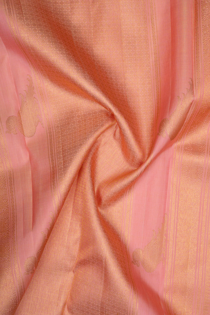 Peacock blue and pink  pure kanchipuram silk saree