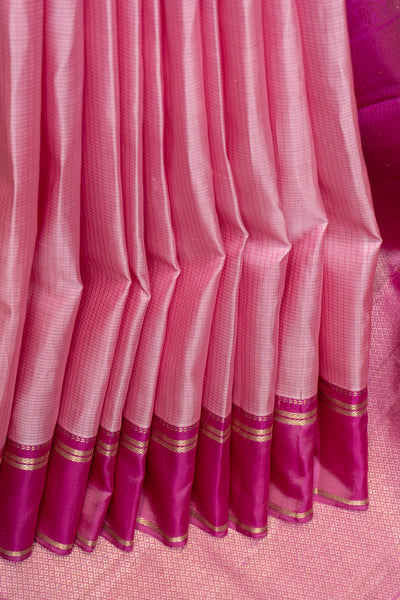 Baby Pink Pure Zari Checks Kanchipuram Silk Saree - Clio Silks