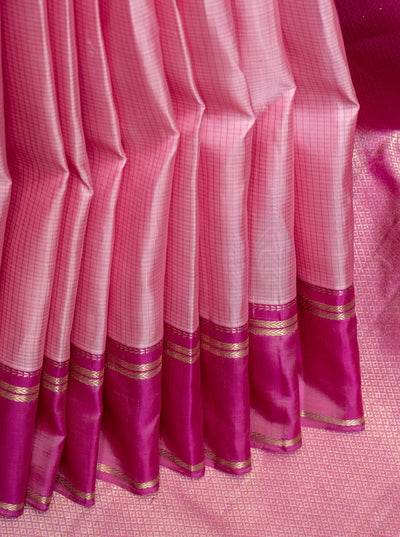 Baby Pink Pure Zari Checks Kanchipuram Silk Saree - Clio Silks