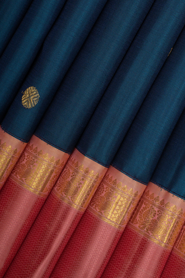 Peacock blue and pink  pure kanchipuram silk saree