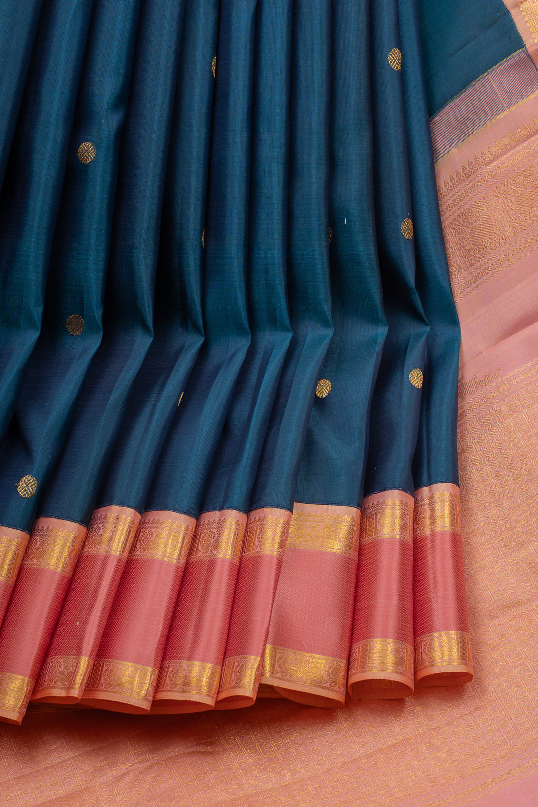 Peacock blue and pink  pure kanchipuram silk saree