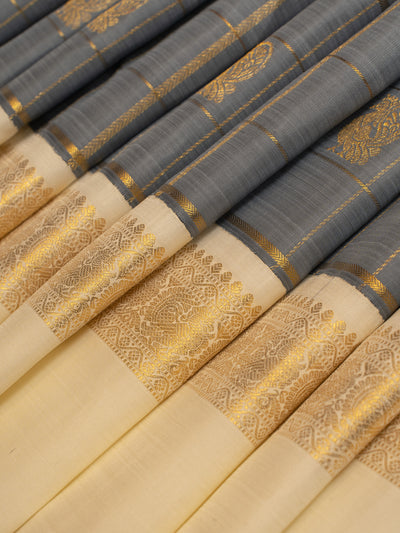 Celadon grey and ivory pure zari Kanchipuram silk saree