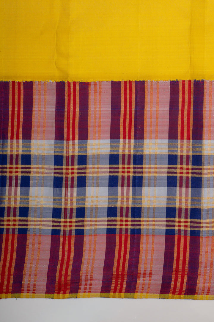 Khaki multi  checks border  pure kanchipuram silk saree