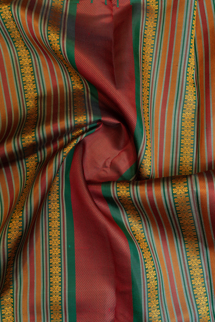 Cream and green rettai pettu pure Kanchipuram silk saree