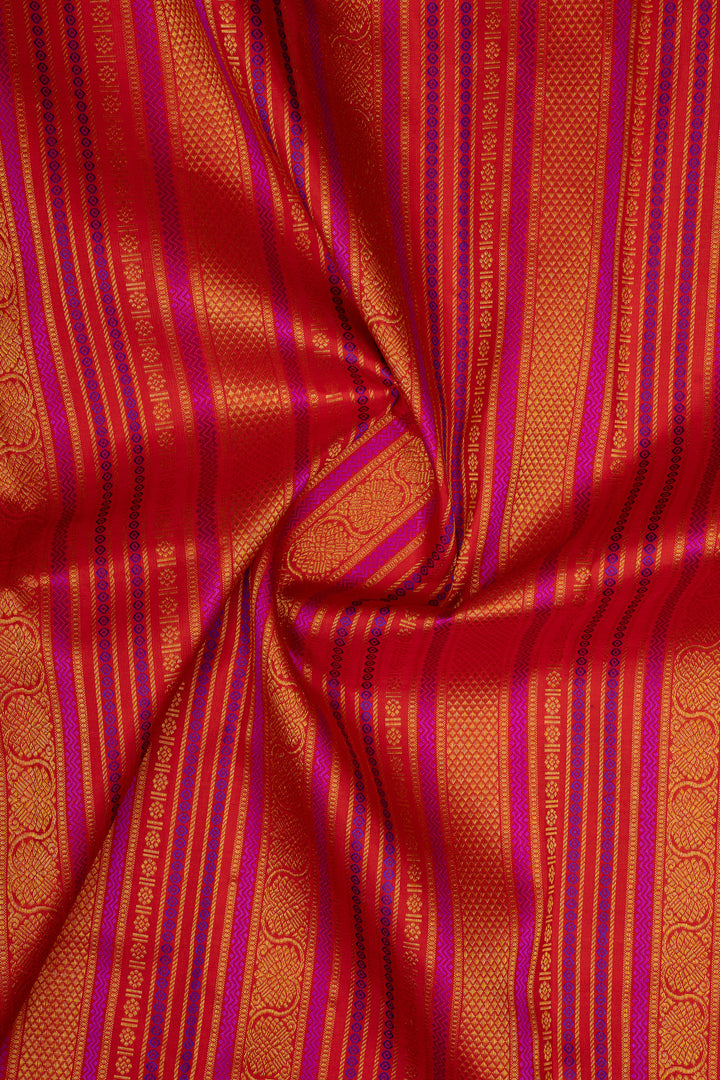 Ivory and red varisaipettu pure kanchipuram silk saree