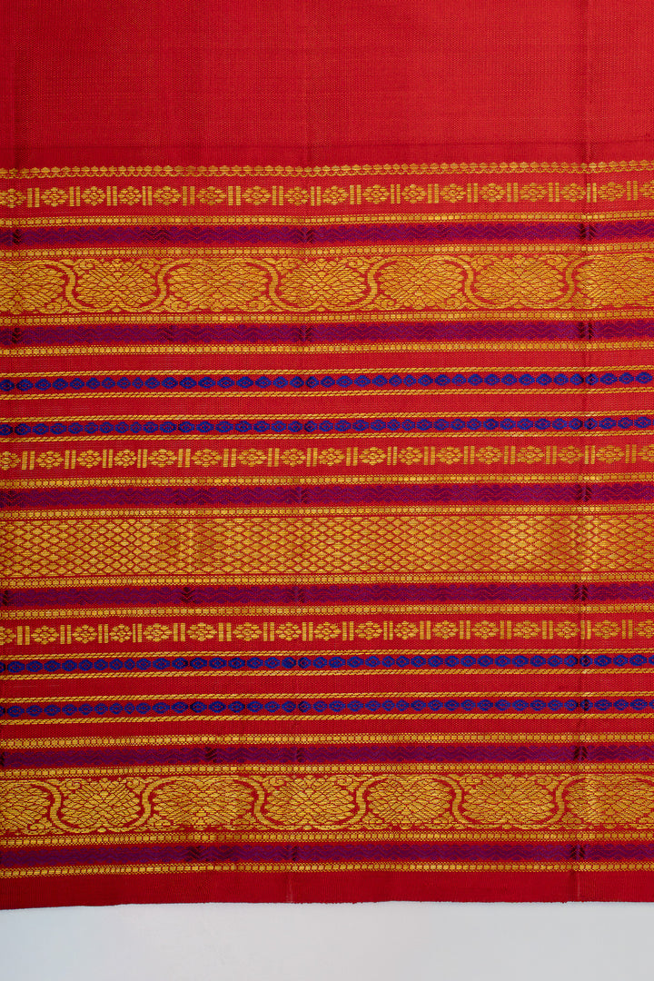 Ivory and red varisaipettu pure kanchipuram silk saree