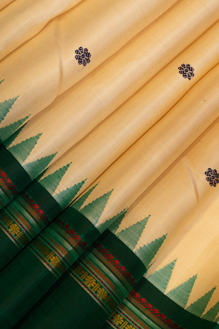 Cream and green rettai pettu pure Kanchipuram silk saree