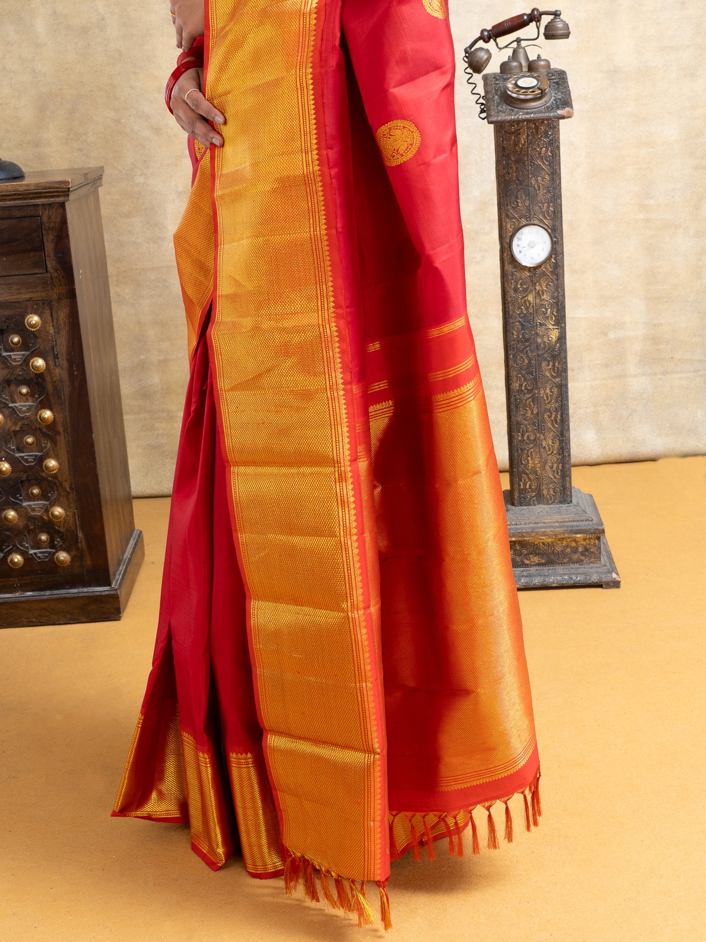 Red Iruthalaipakshi Pure Kanchipuram Silk Saree